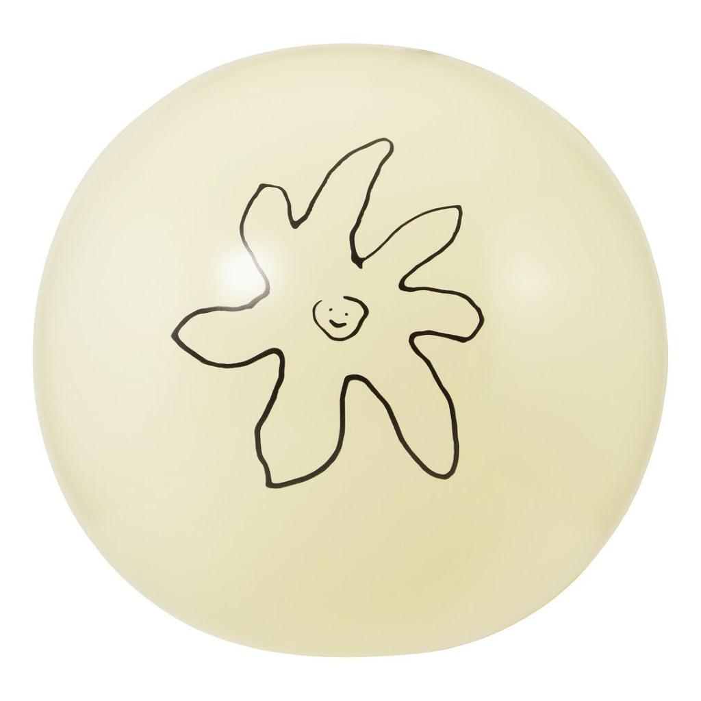 Off-white beach ball featuring a black Pilgrim logo, 50 cm in diameter, ideal for beach or poolside fun.