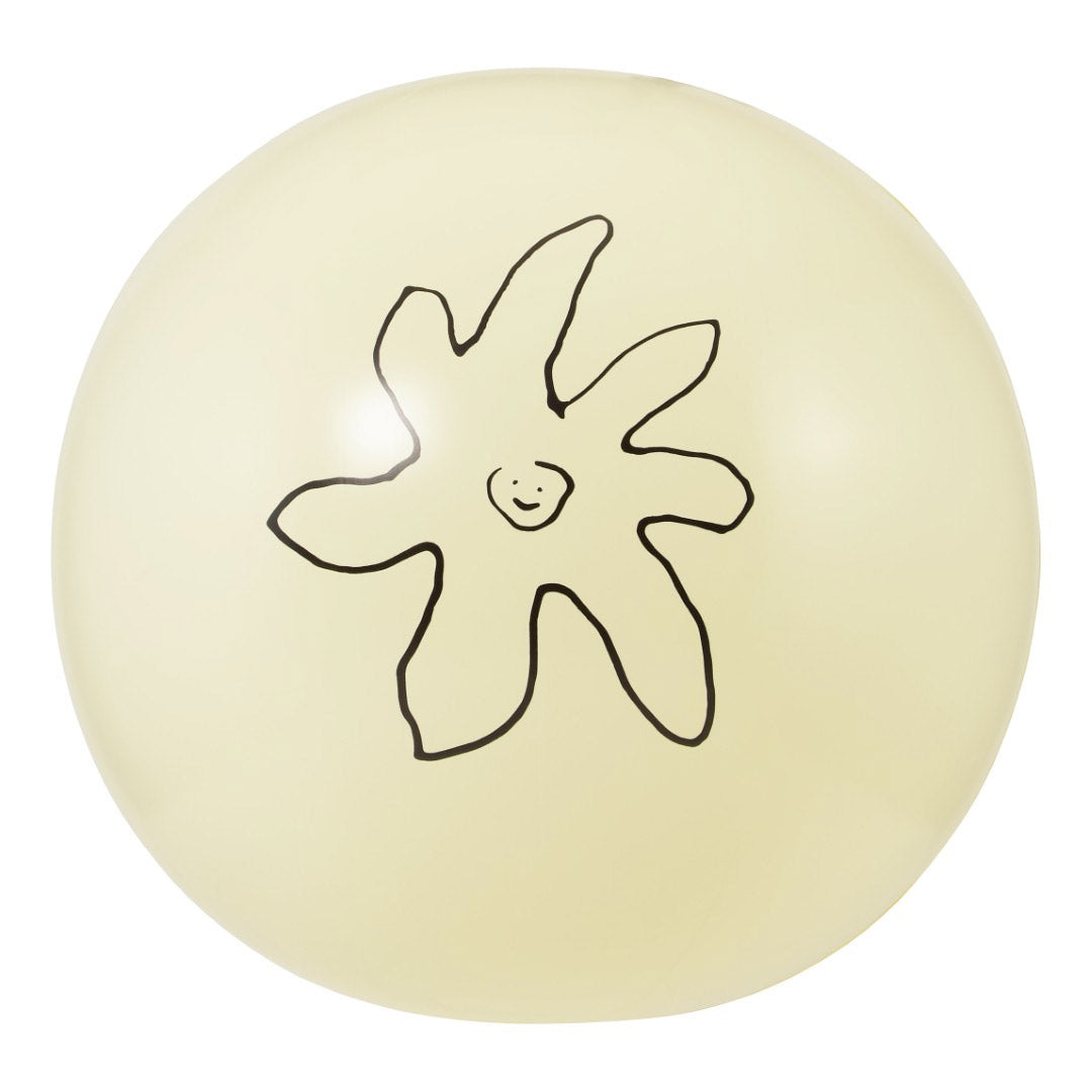 Off-white beach ball featuring a black Pilgrim logo, 50 cm in diameter, ideal for beach or poolside fun.
