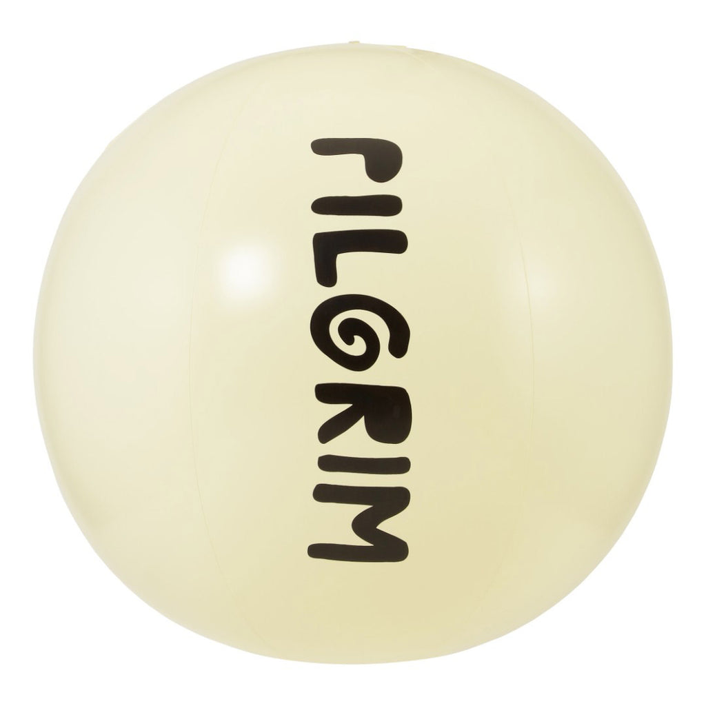 Off-white beach ball, 50 cm, featuring a black Pilgrim logo, perfect for summer fun and spreading good vibes at the beach or pool.