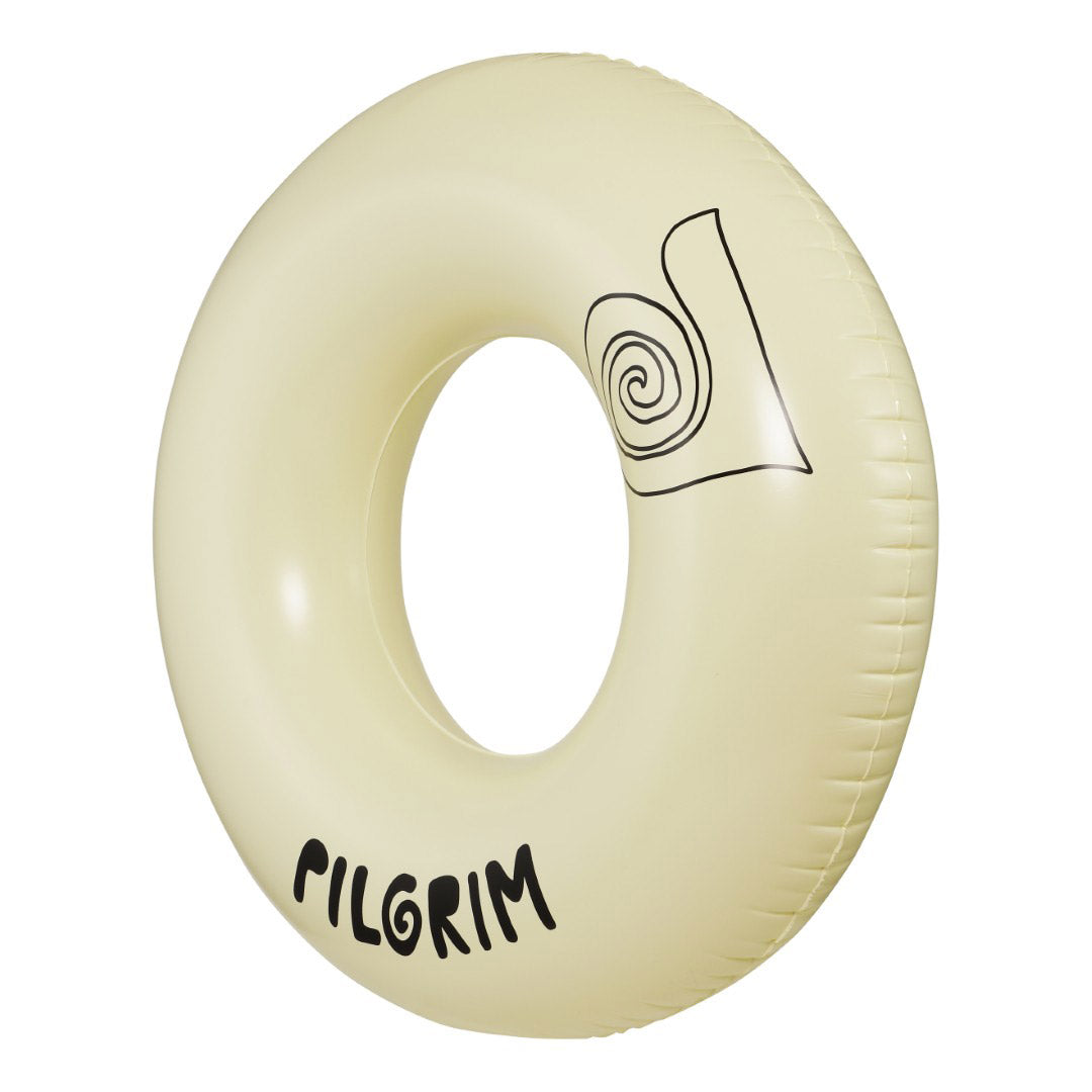 Off-white swim ring, 120 cm, featuring sleek black Pilgrim logo, perfect for summer relaxation by the pool or beach.