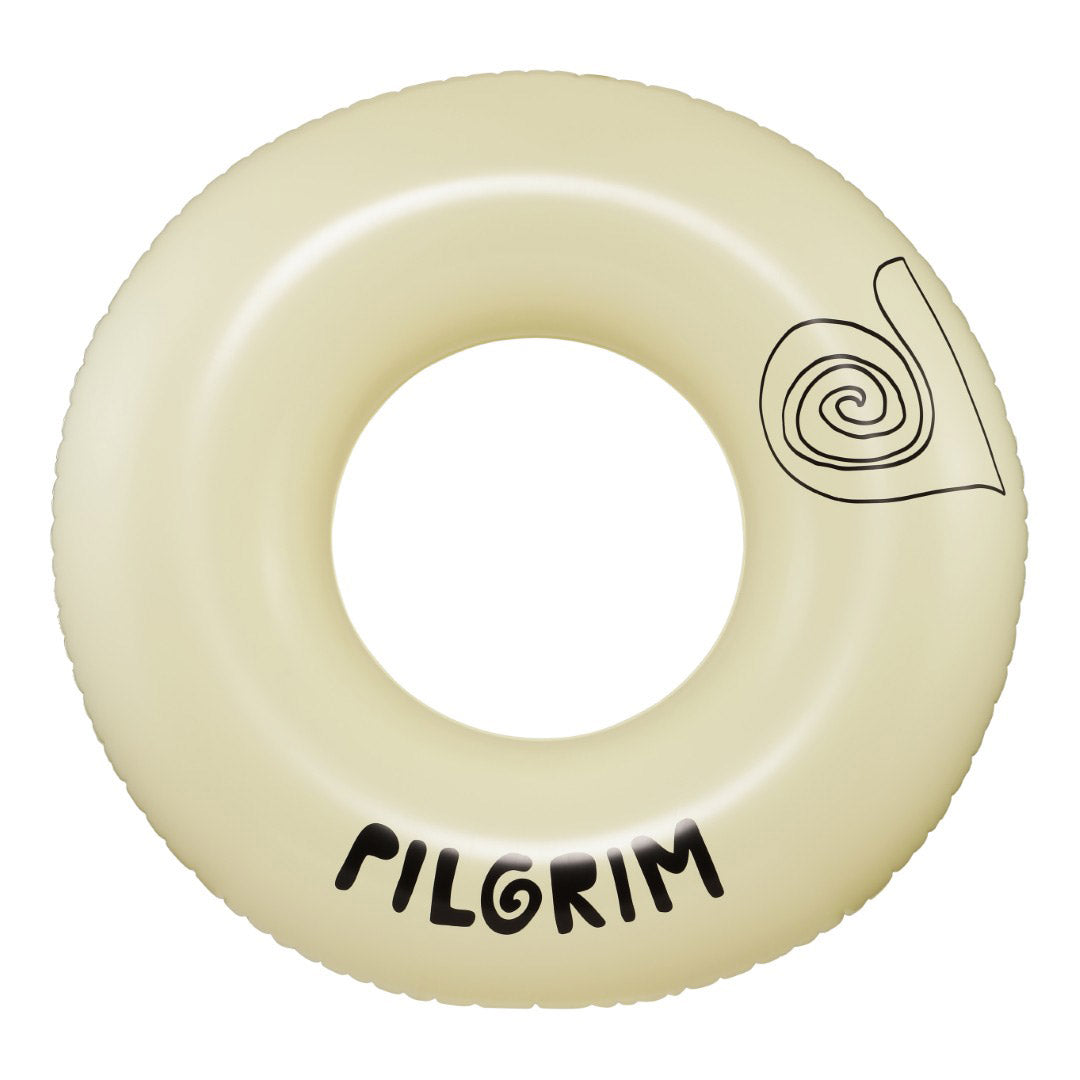 Off-white swim ring, 120 cm, featuring a sleek black Pilgrim logo, perfect for lounging by the pool or beach in style.