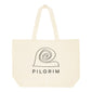 Large Fashion canvas tote-bag in off-white cotton, featuring a bold black spiral logo, perfect for carrying yoga mats or beach essentials.