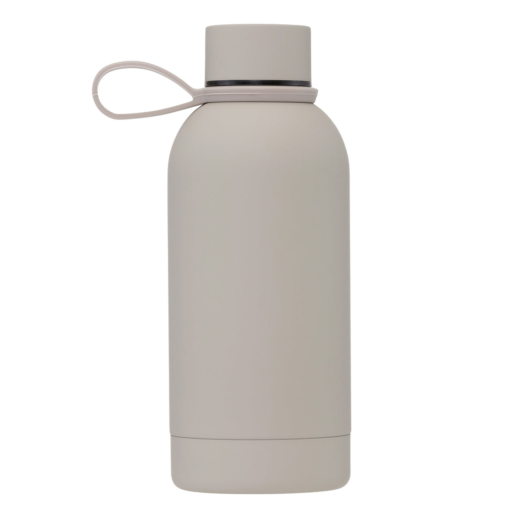 Steel bottle 350 ml - grey with Pilgrim logo, featuring a matte finish and integrated loop handle, ideal for stylish, on-the-go hydration.
