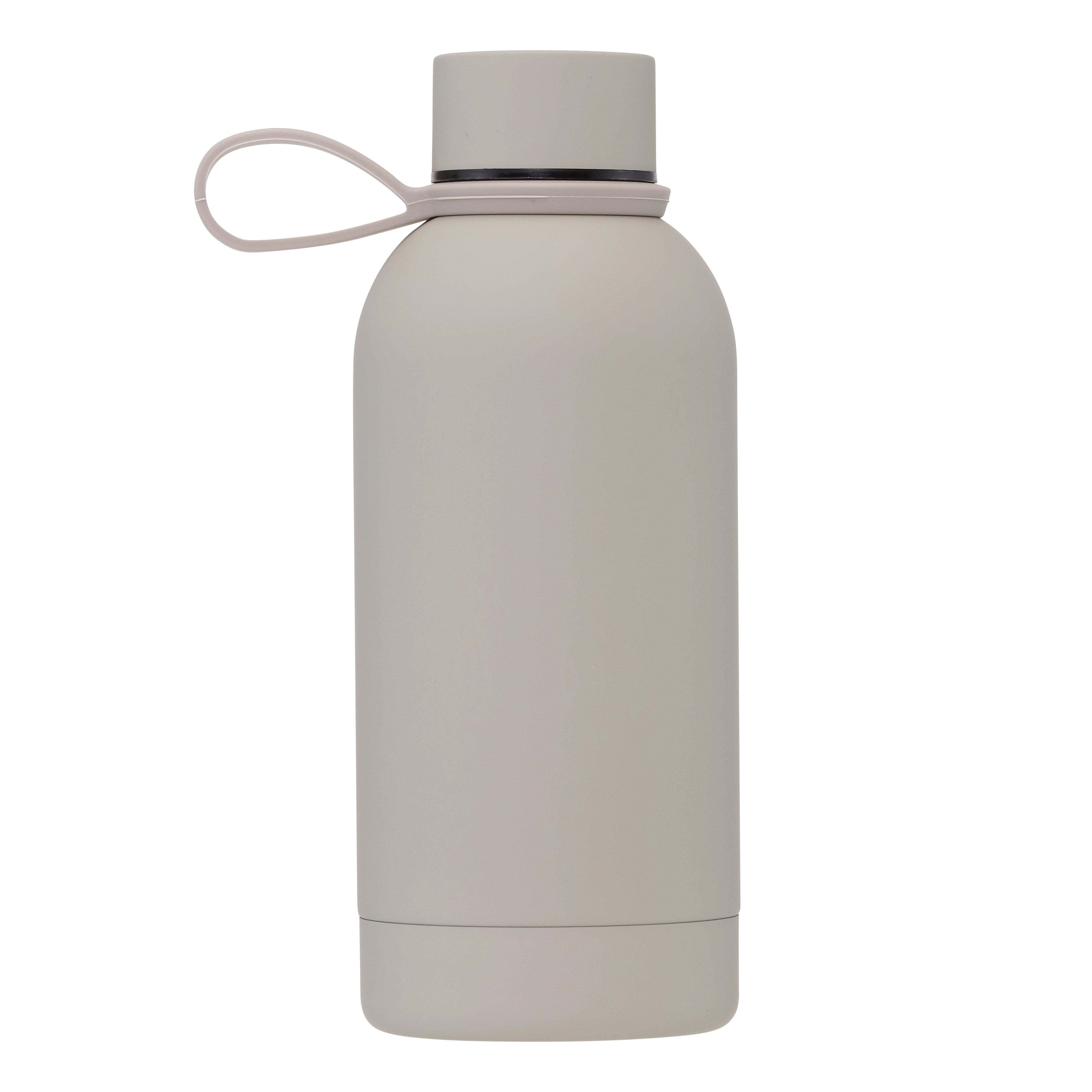 Steel bottle 350 ml - grey with Pilgrim logo, featuring a matte finish and integrated loop handle, ideal for stylish, on-the-go hydration.