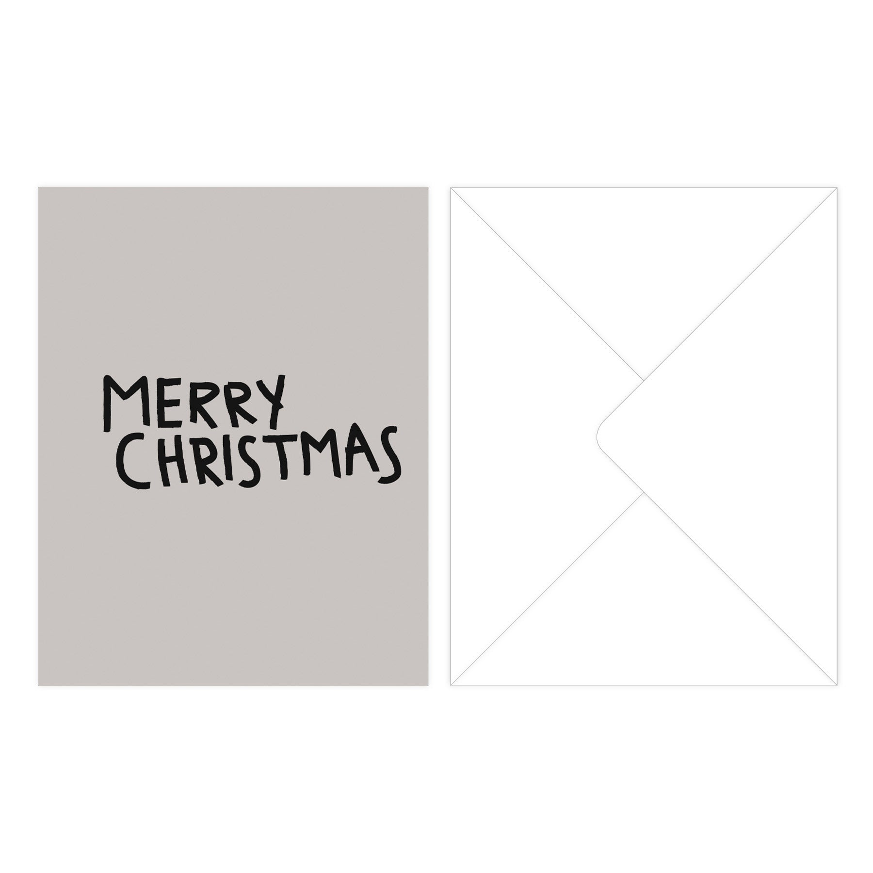 Greeting card, Merry Christmas with envelope, featuring hand-lettered text on a taupe card and matching plain white envelope, perfect for enhancing gift experiences.