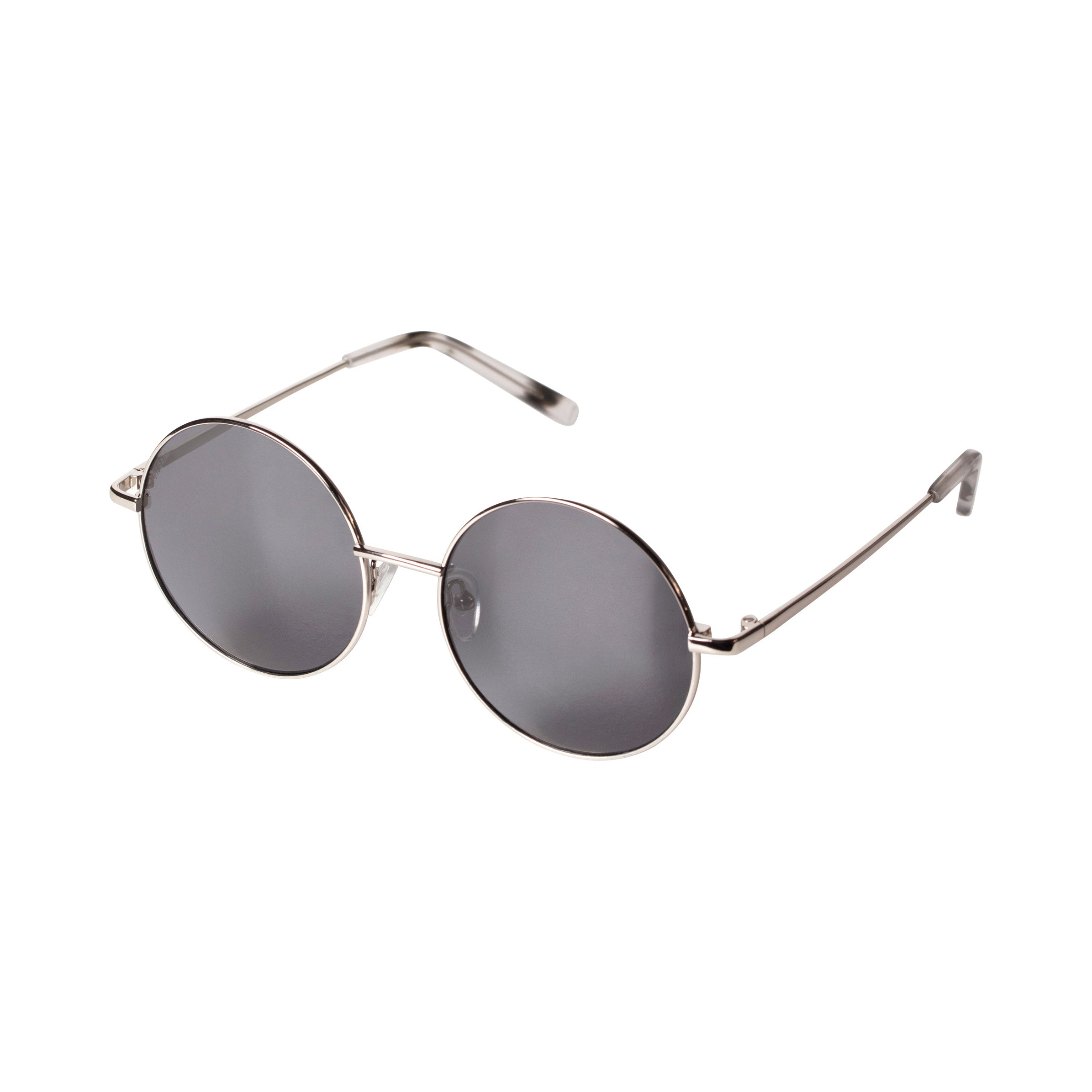 POLLY sunglasses, grey/silver, with retro round lenses and sleek metal frames, offering UVA/UVB protection and polarized lenses for a stylish, timeless look.