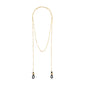 Gold-plated CAT chain for sunglasses featuring black adjustable rubber loops, designed for versatile style and easy attachment to eyewear.