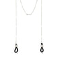 Silver-plated sunglass chain with flattened links and black rubber loops, designed for Pilgrim eyewear. Adds a stylish, glamorous touch to any outfit.