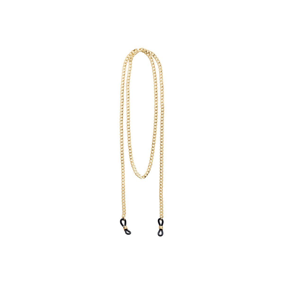 AJA curb chain for sunglasses, gold-plated, featuring a stylish 85 cm curb-chain with black adjustable loops for attaching to sunglasses.