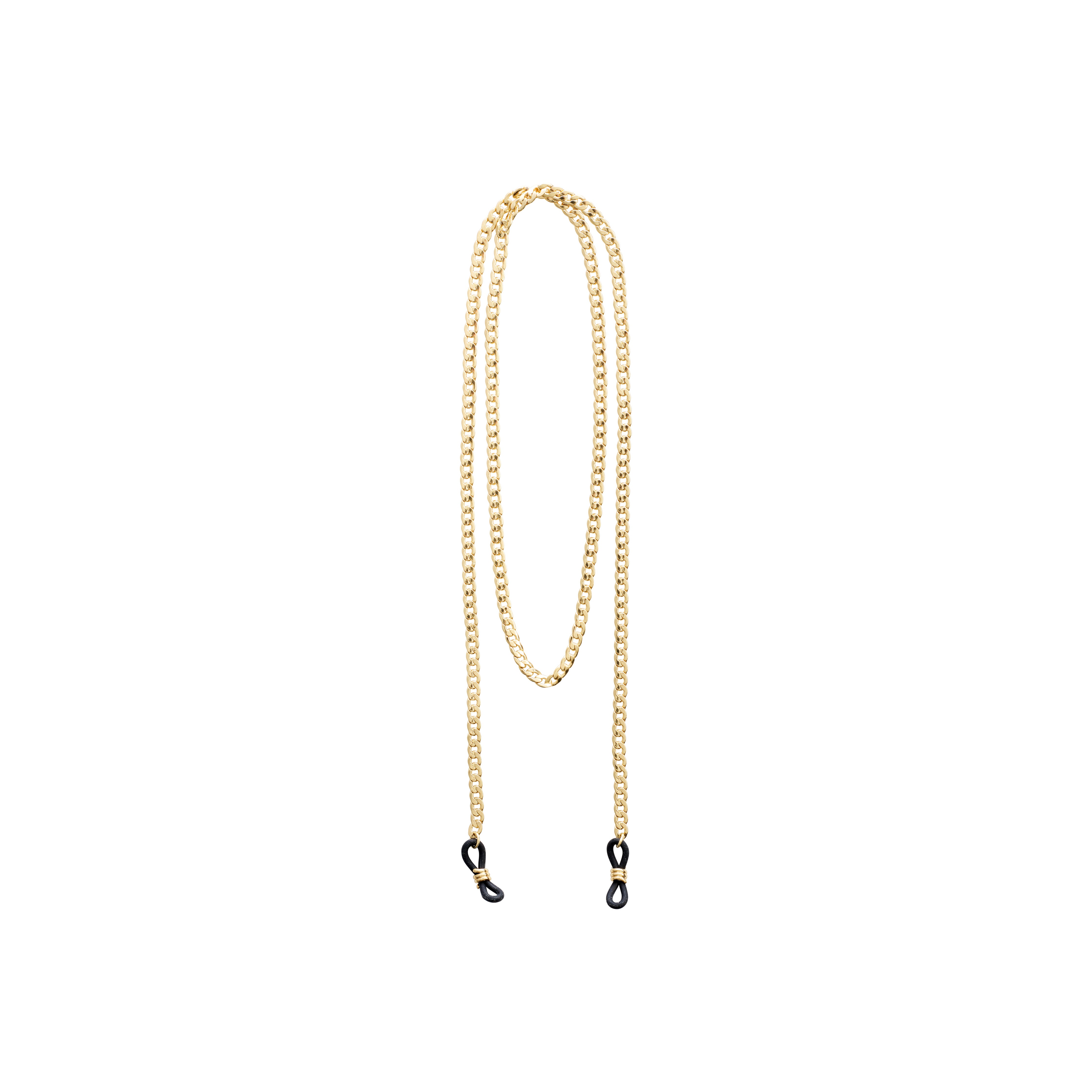 AJA curb chain for sunglasses, gold-plated, featuring a stylish 85 cm curb-chain with black adjustable loops for attaching to sunglasses.