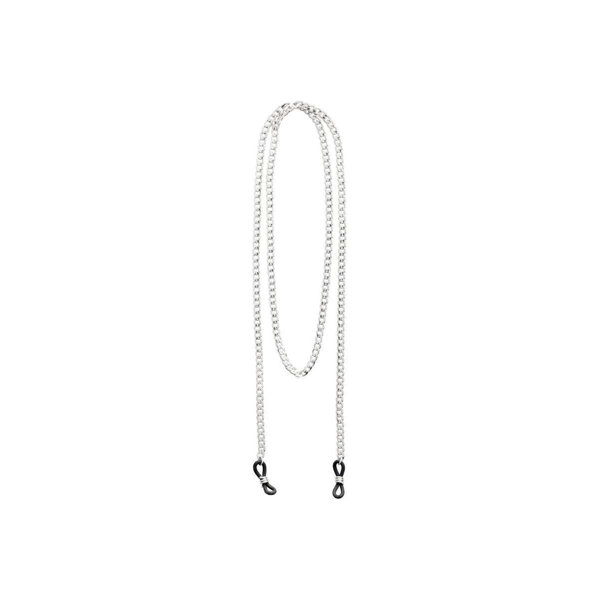 AJA curb chain for sunglasses, silver-plated, features a stylish 85 cm curb chain with black adjustable rubber loops for secure attachment.
