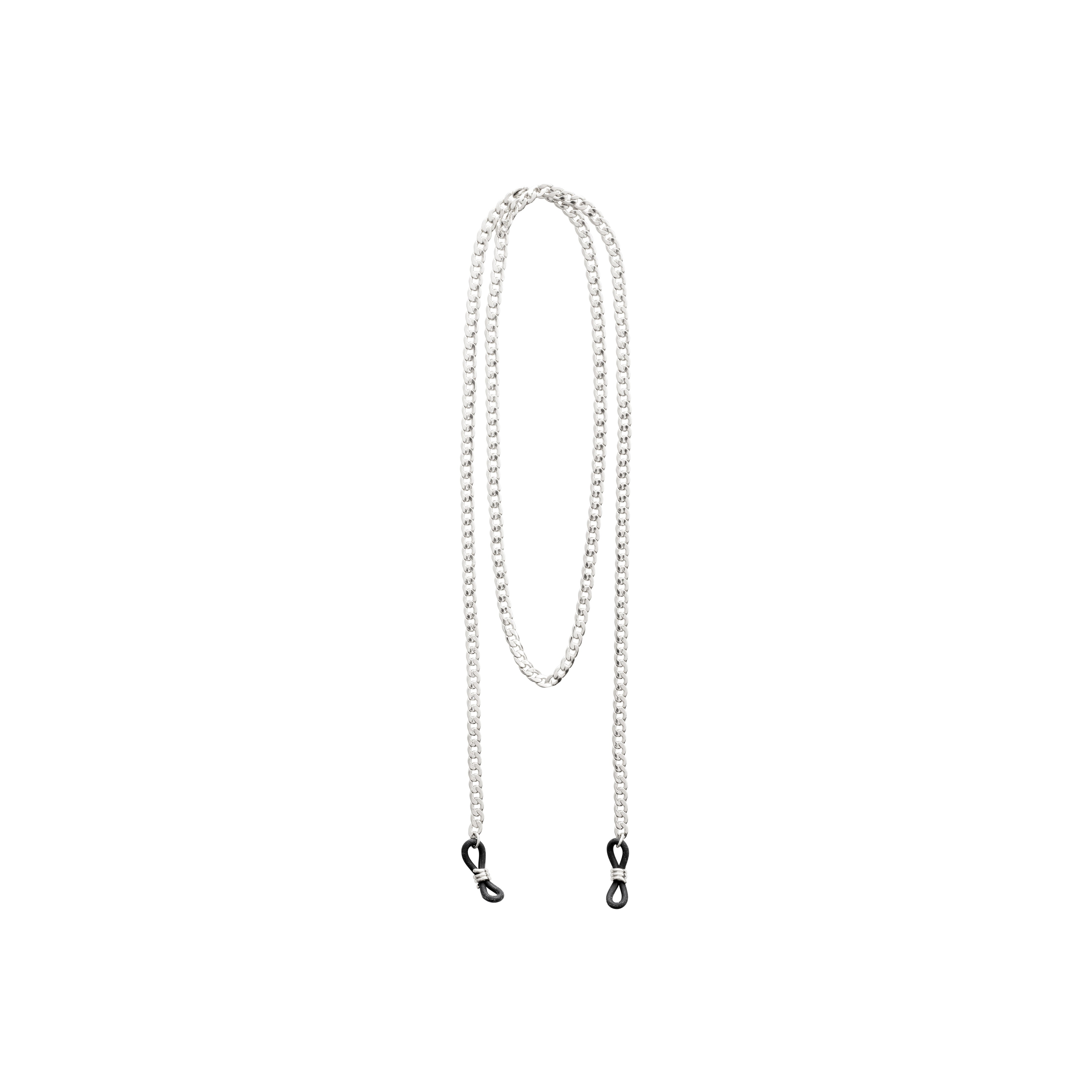AJA curb chain for sunglasses, silver-plated, features a stylish 85 cm curb chain with black adjustable rubber loops for secure attachment.