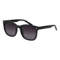 KATYA iconic retro sunglasses in black with grey lenses, featuring a delicate silver touch, made from 75% recycled plastic, offering UV protection.