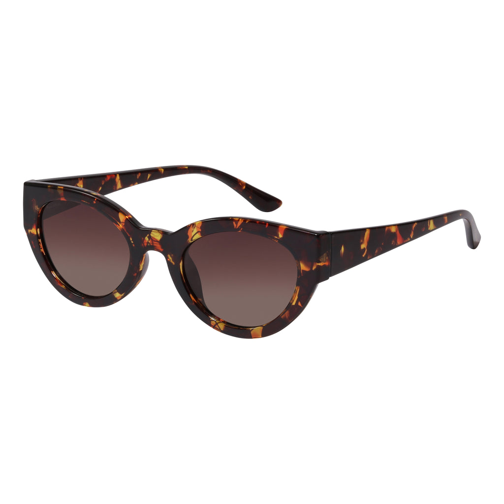 JUNA cat-eye sunglasses in tortoise brown, featuring a retro-inspired design with a sleek frame and graduated lenses, offering stylish UV protection.