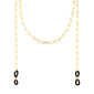 PAOLA gold-plated chain for sunglasses with black adjustable loops, featuring a delicate cable-chain design, measuring 70 cm for stylish accessory layering.