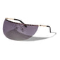 ALIAN sunglasses black/gold, featuring a bold single lens with smoky gradient, providing UV protection. Designed for trendsetters, they embody Pilgrim's blend of style and empowerment.