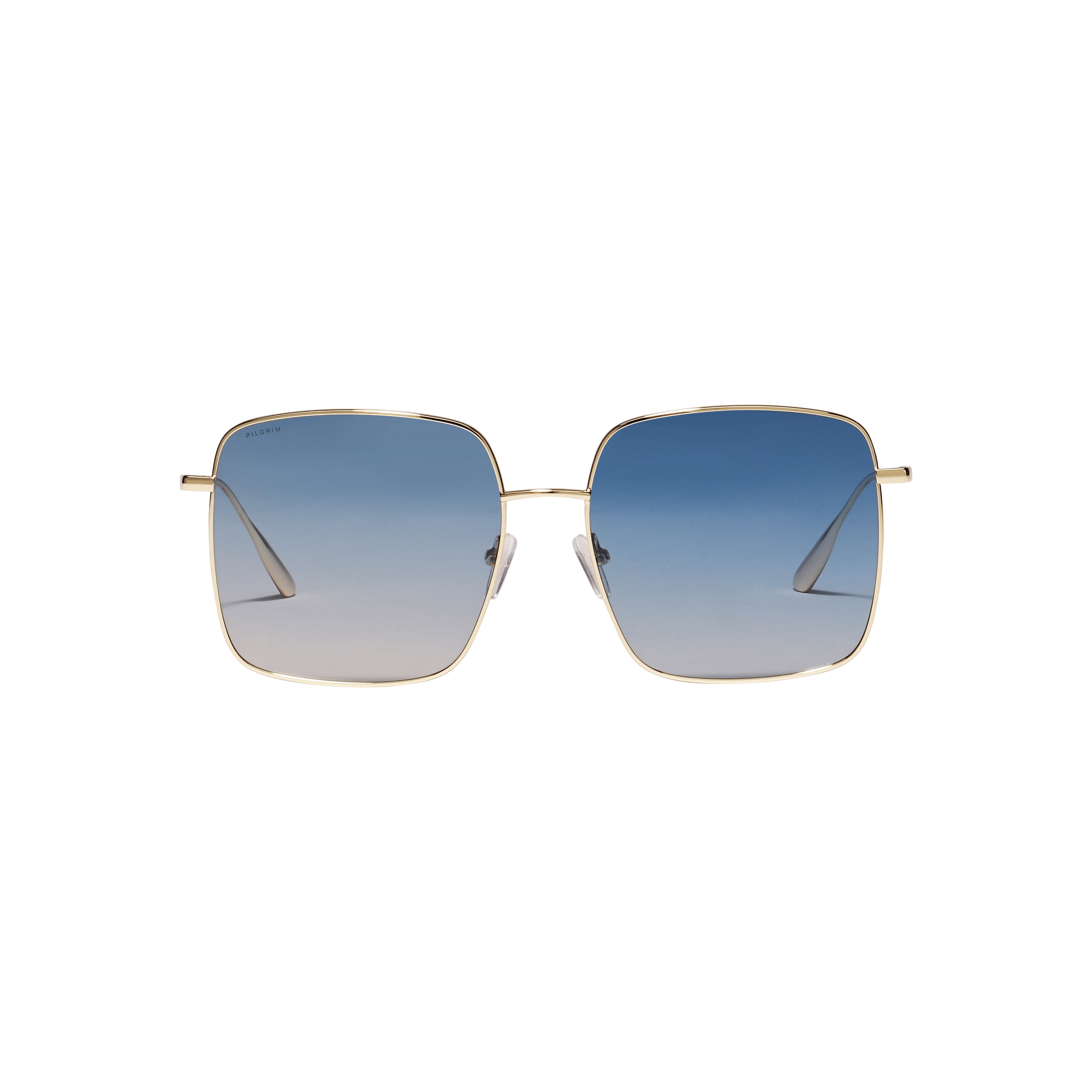 JONAN sunglasses by Pilgrim, featuring oversized metal frames with thin temples and ice blue lenses, perfect for summer style and UV protection.