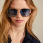 JONAN sunglasses feature oversized metal frames with ice blue lenses, embodying a cool summer vibe. Perfect for festivals and holidays, offering UVA/UVB protection.