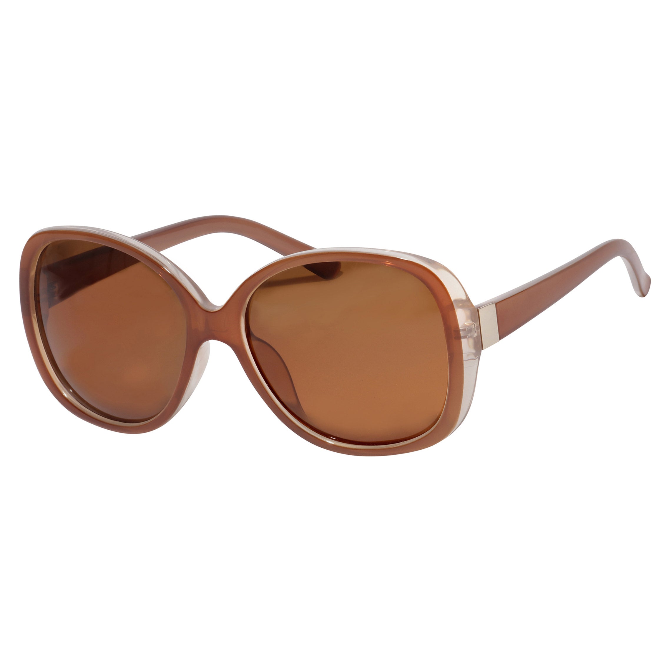 PARKER oversized retro sunglasses, light brown, featuring a 70’s-inspired design with angular frames, perfect for adding a glamorous touch to summer outfits.