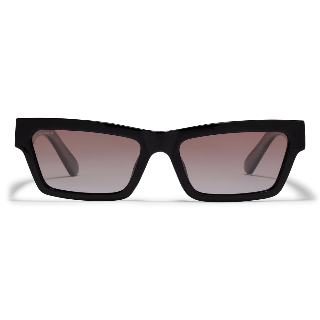 ASHLYN sunglasses black with a sleek angular design and brown lenses, ideal for a trendy spring look, offering UVA/UVB and UV400 protection.