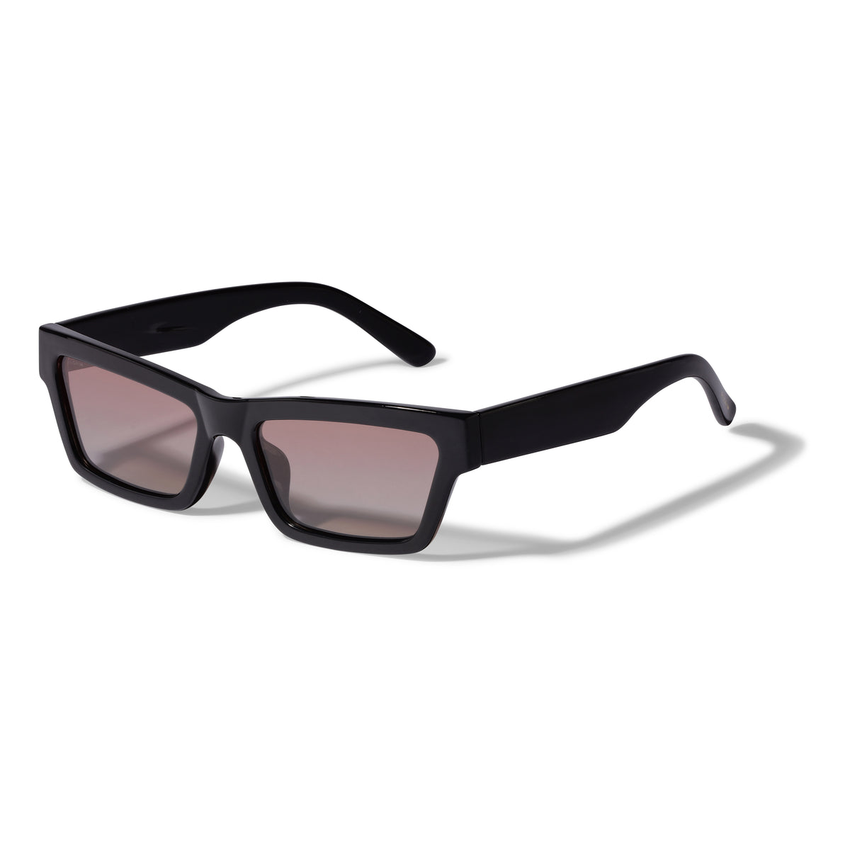 ASHLYN sunglasses black featuring angular design, brown lenses, and UVA/UVB protection, embodying Pilgrim's trendy, sophisticated style with recycled plastic frame.