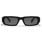 ALAYNA sunglasses black with wide chunky temples and slim angular frame, embodying urban retro style, perfect for a trendy summer look.
