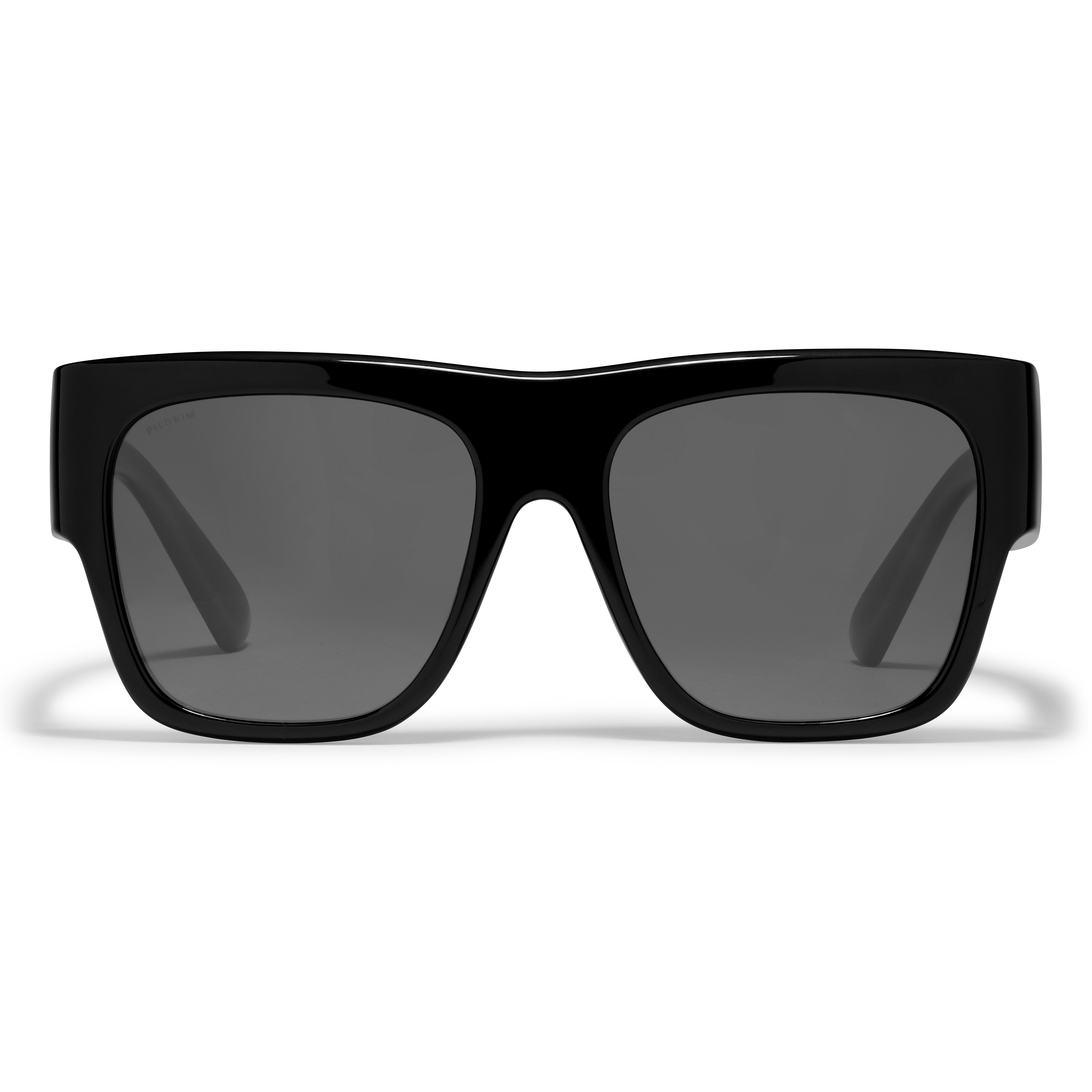 ANIYAH sunglasses with oversized black frames and grey lenses; features ultra-wide temples, offering stylish UVA/UVB protection.