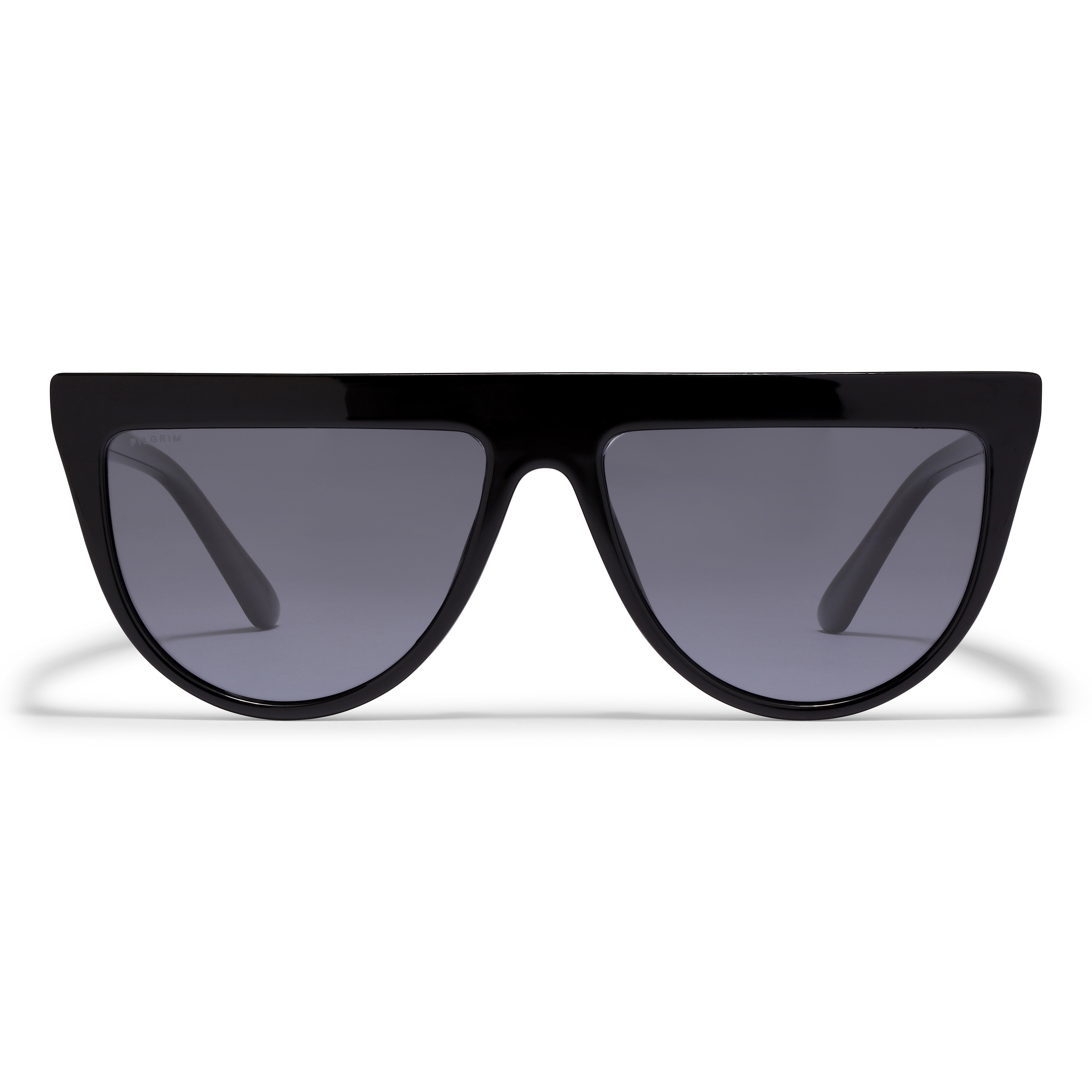 ALESSANDRA sunglasses black with sleek, horizontal frame and grey lenses, embodying empowerment and style for trendsetters, offering UVA/UVB protection and a chic, quirky twist.