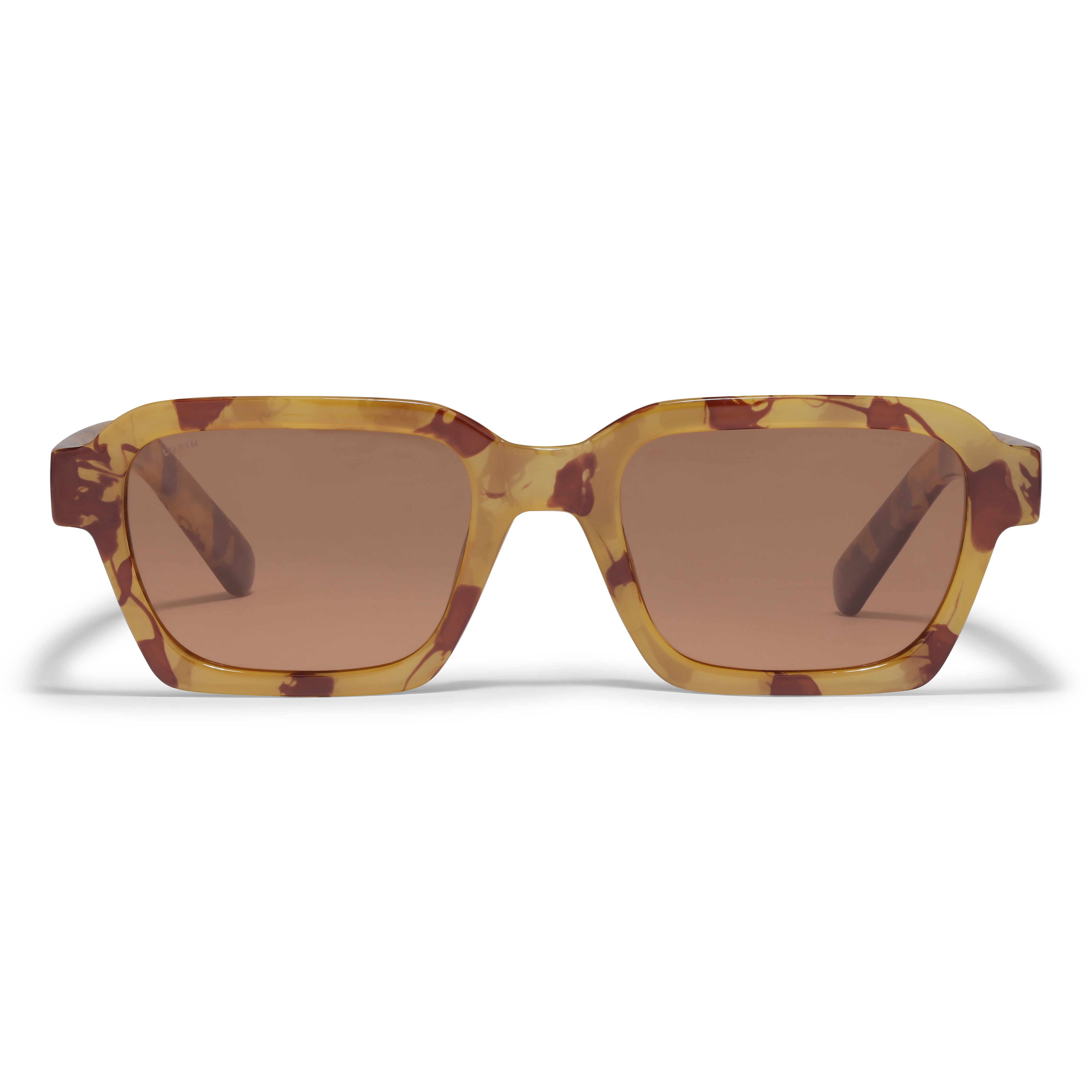 ANNALISE sunglasses in tortoise brown with angular frame and orange lenses, made from recycled materials, offering UVA/UVB protection, perfect for stylish outdoor wear.