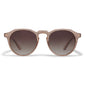 ALEJANDRA sunglasses light brown feature a unique round-to-angular frame design, offering a stylish twist. Includes a fabric pouch that serves as a protective case and cleaning cloth.