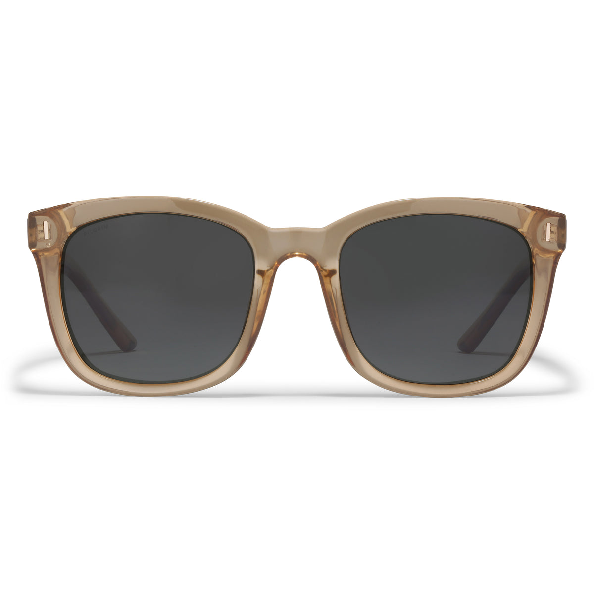KATYA sunglasses light brown, featuring transparent brown frames and dark green lenses, designed for style and functionality with UVA/UVB protection. Perfect for summer outings.
