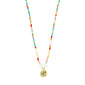 MSF necklace featuring multi-coloured beads and a gold-plated pendant with the MSF logo, supporting Doctors Without Borders.
