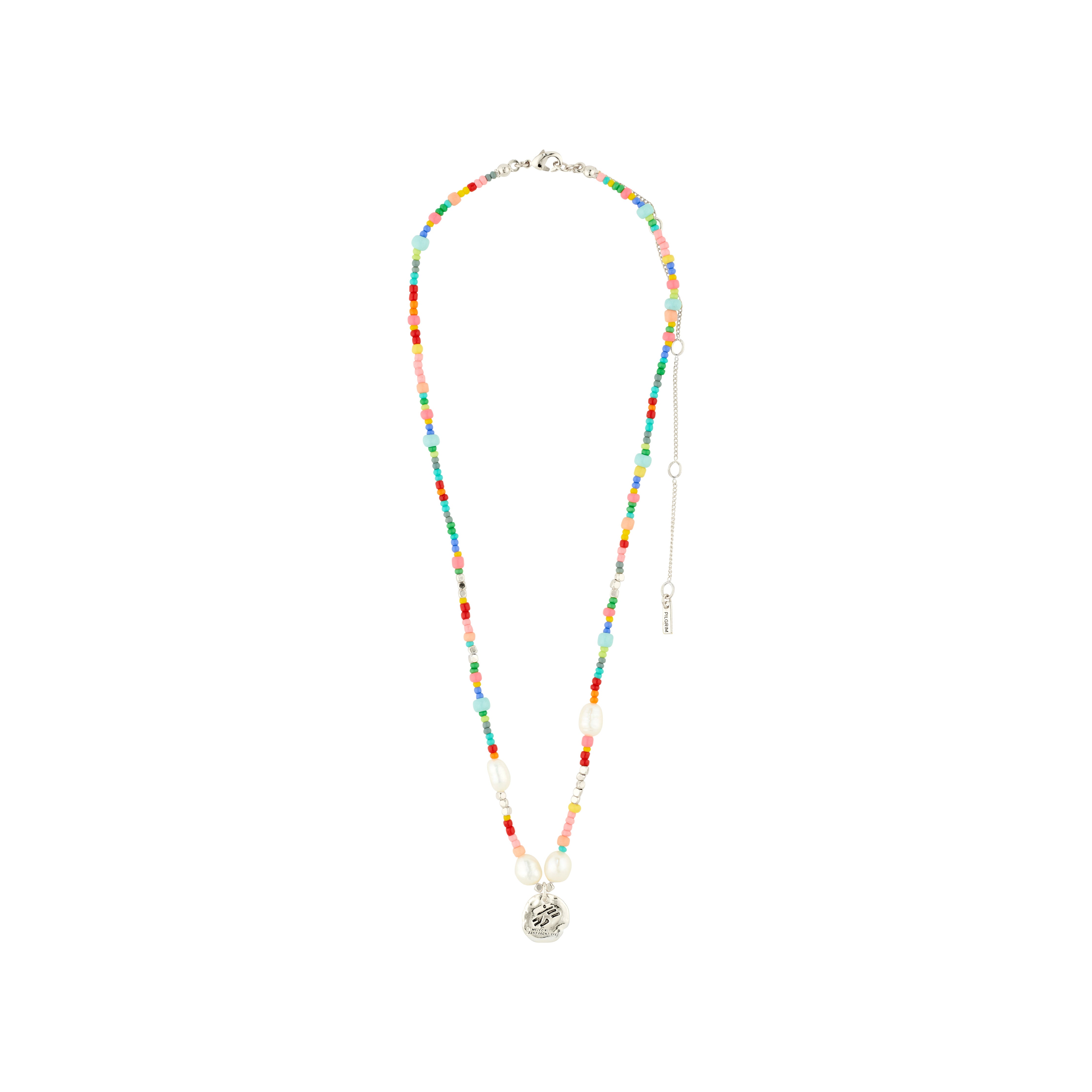 MSF necklace multi-coloured/silver-plated featuring vibrant beads and a silver-plated coin pendant engraved with the MSF logo, symbolizing support for Doctors Without Borders.
