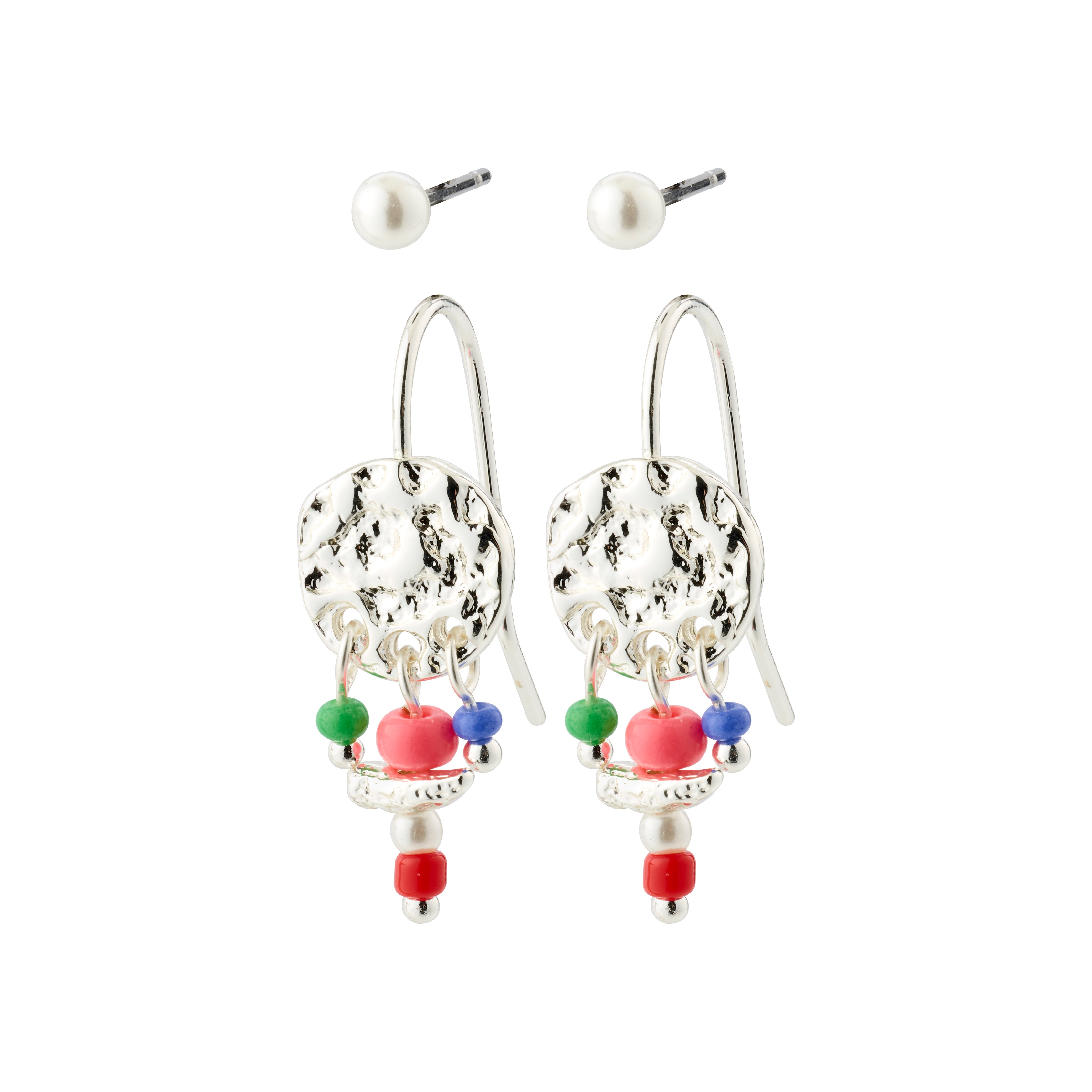 MSF earrings 2-in-1 set silver-plated, featuring colorful beaded designs, supporting Médecins Sans Frontières' life-saving work. Style individually or together for versatile looks.