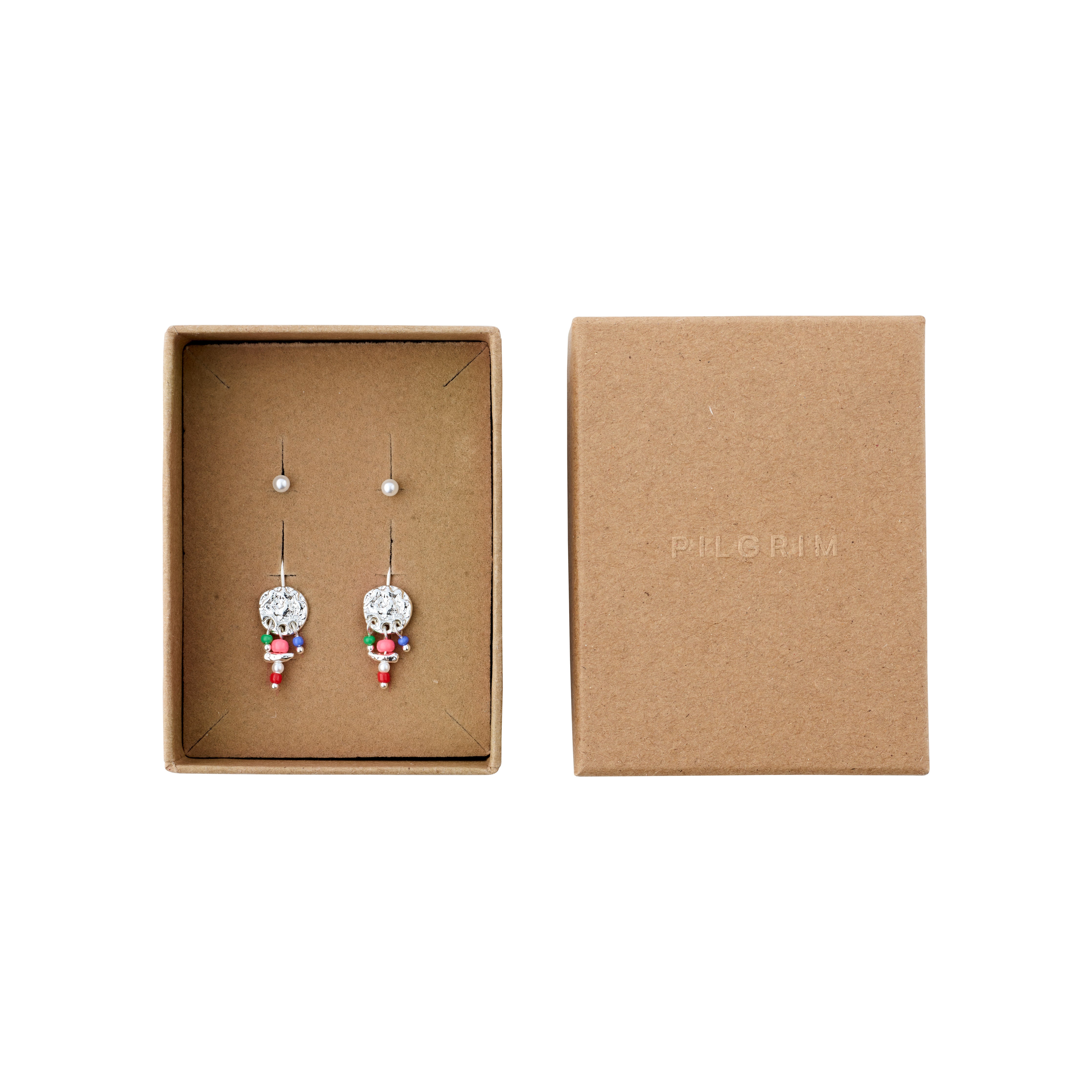 MSF earrings 2-in-1 set silver-plated featuring coin earrings with colorful beads and beaded earrings, supporting Médecins Sans Frontières through your purchase.