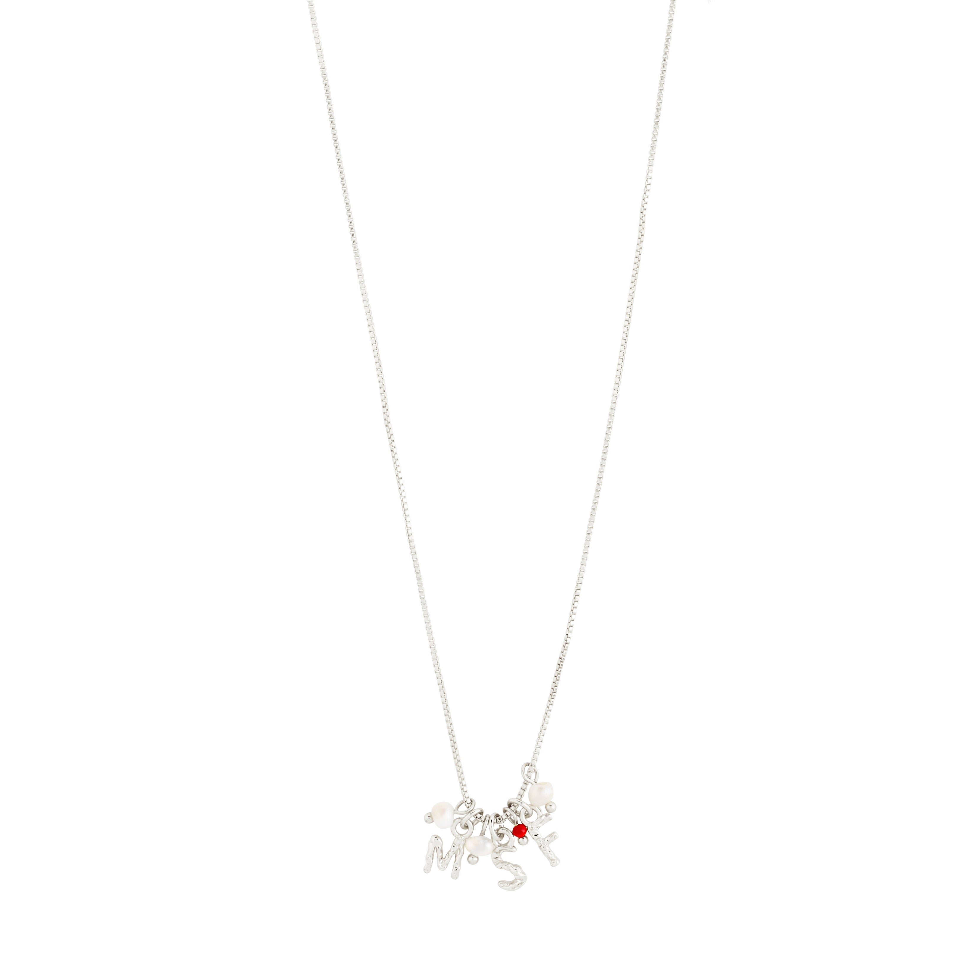 MSF charity necklace silver-plated featuring a red micro pearl pendant and petite freshwater pearls, supporting Doctors Without Borders, crafted with 95% recycled materials.