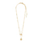 HAVEN 2-in-1 coin necklace gold-plated with layered chains, featuring hammered and stamped coin pendants, adjustable clasp, and decorative bars for a chic, bohemian style.