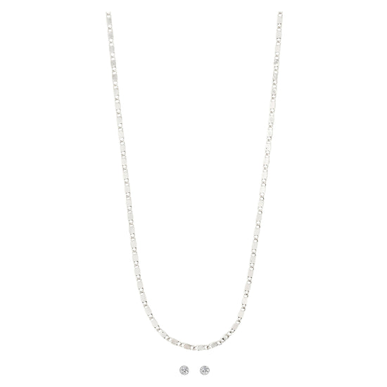 FELICIA giftset, flat link chain & crystalstuds silver-plate