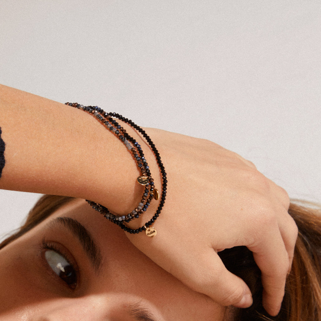 INDIGO 3-in-1 bracelet set, grey-black/gold-plated