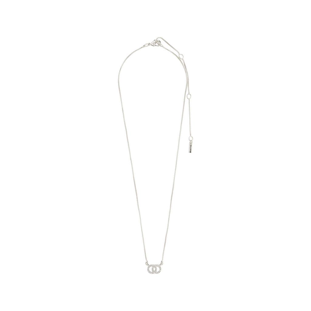 HARLAN gift set: Silver-plated necklace with interlocking circle pendant encrusted with Preciosa crystals, featuring an adjustable chain and matching stud earrings.