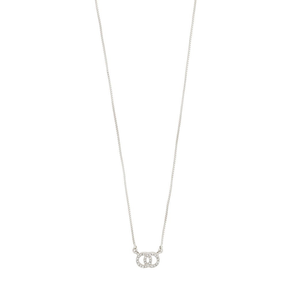 HARLAN gift set featuring a silver-plated necklace with interlocking circle pendant and matching stud earrings, adorned with sparkling Preciosa crystals, ideal for stylish gifting.