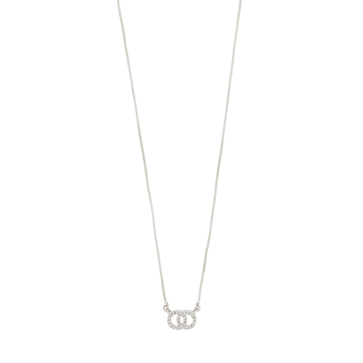 HARLAN gift set featuring a silver-plated necklace with interlocking circle pendant and matching stud earrings, adorned with sparkling Preciosa crystals, ideal for stylish gifting.