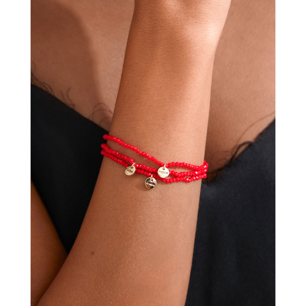 INDIGO 3-in-1 bracelet set, red/gold-plated