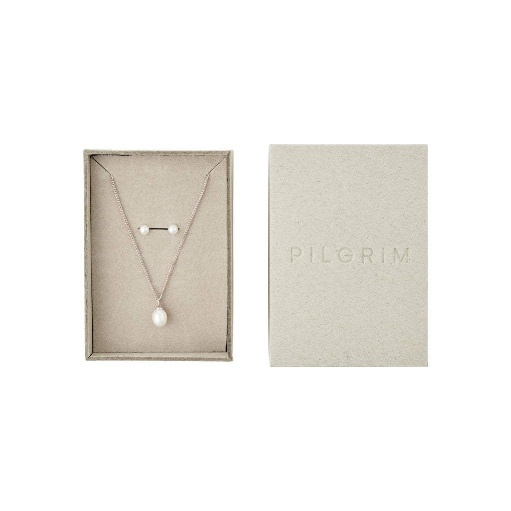 EVENA presentset, halsband & örhängen, silverpläterade